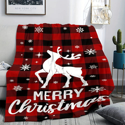 1pc Christmas Elk Blankets, Luxury Cozy Warm Flannel Fleece Throw Blanket, Black Bedspread For Couch Chair Bed Sofa Travel Lootquake LLC