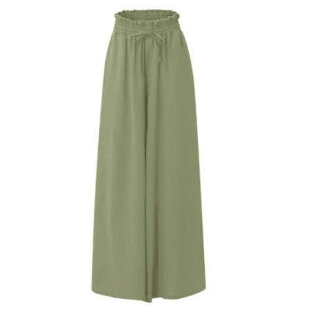 Women's Fashion Wide Leg Elastic Waistband Wide Leg High Waist Long Dress Pants Pi-Mart