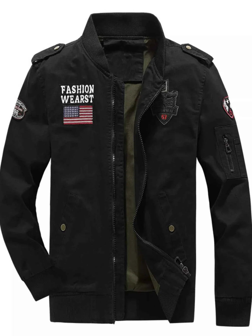 Men's Plus Size Zip  Up Embroidered Bomber Jacket THRIXINE