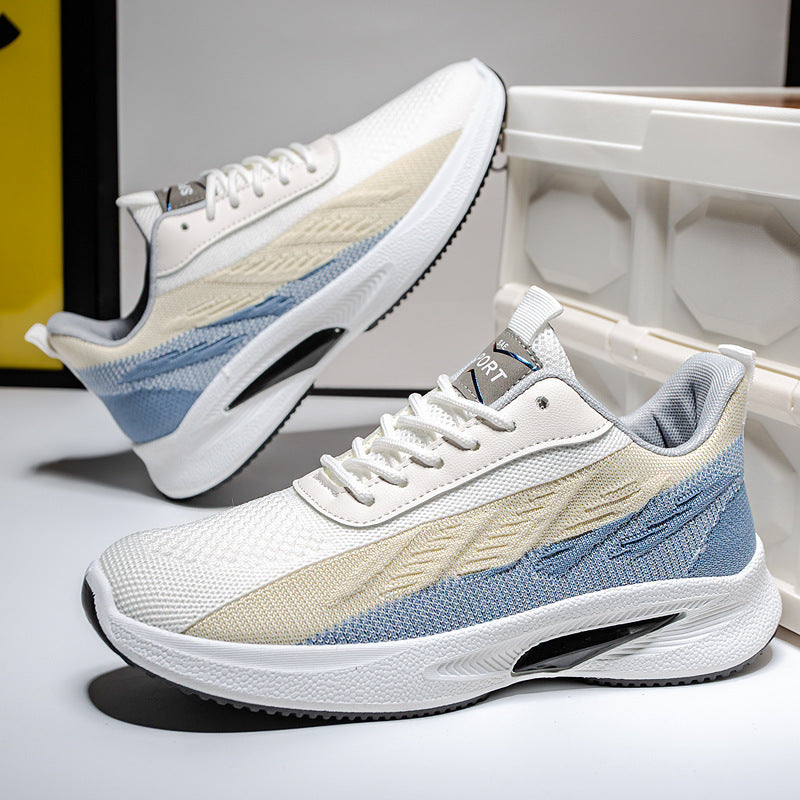 Color-blocked Mesh Sneakers Men Breathable Comfortable Casual Fashion Lace Up Wear-resistant Walking Running Sports Shoes Pi-Mart