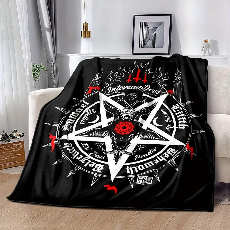 1pc, sheep Head Satan Printed Flannel Blanket, Soft Casual Warm Blanket, Multi-purpose Office Throw Blanket, Outdoor Camping Travel Blanket Multi-purpose Gift Blanket for All Season Lootquake LLC