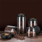 Vacuum Sealed Jug Set Black Coffee Beans Glass Airtight Canister Kitchen Food Grains Candy Keep Good Storage Jar Set Kitchen Gadgets Pi-Mart