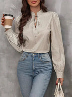 Striped Tie Neck Long Sleeve Blouse – Femstylo - SJB-DIAMOND ELITES