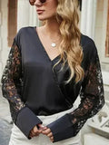 Black Surplice Lace Long Sleeve Blouse | Femstylo - SJB-DIAMOND ELITES