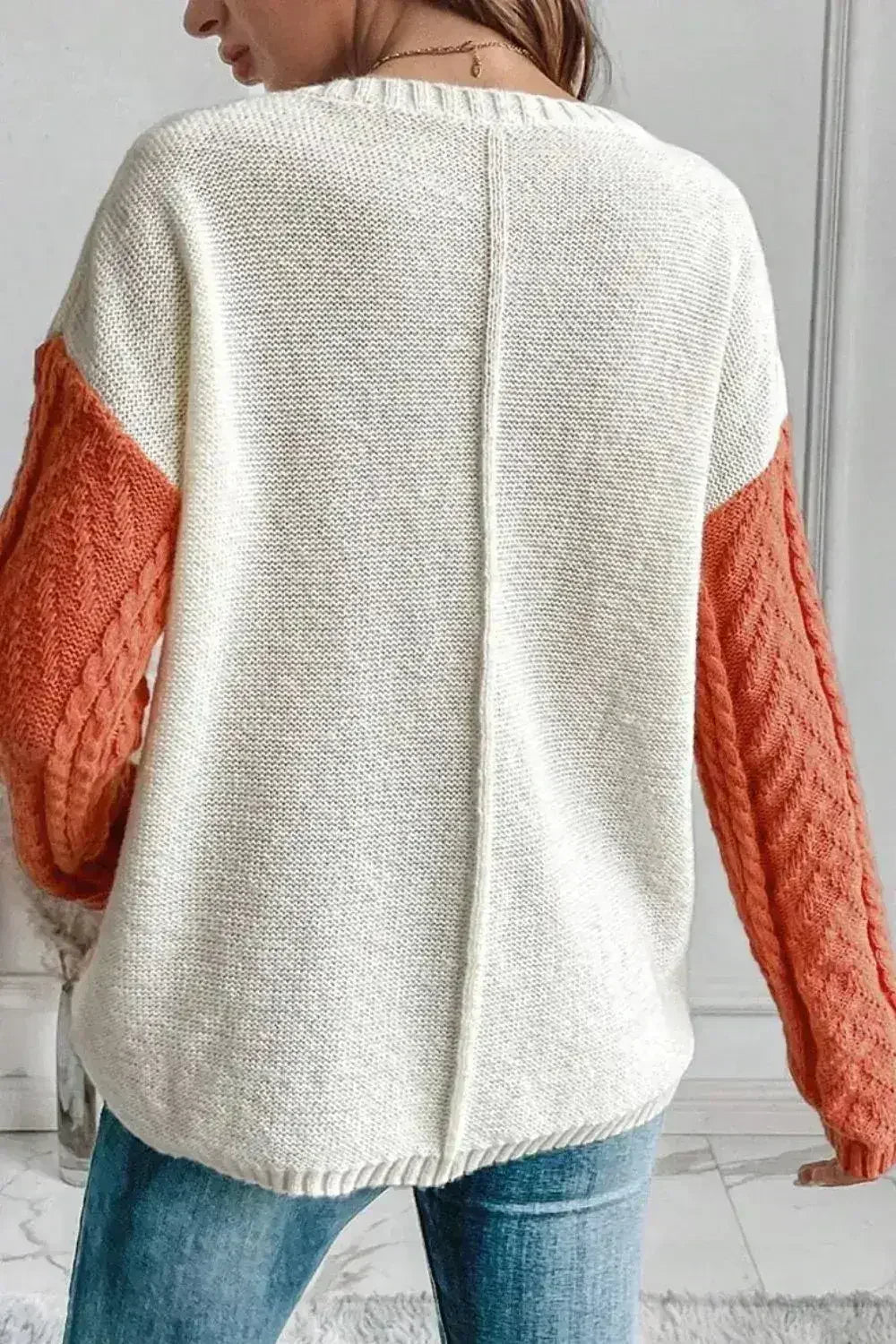Color Block Round Neck Long Sleeve Sweater - SJB-DIAMOND ELITES