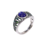 Sterling Silver Lapis Lazuli Hollow Enamel Leaf Ring Pi-Mart