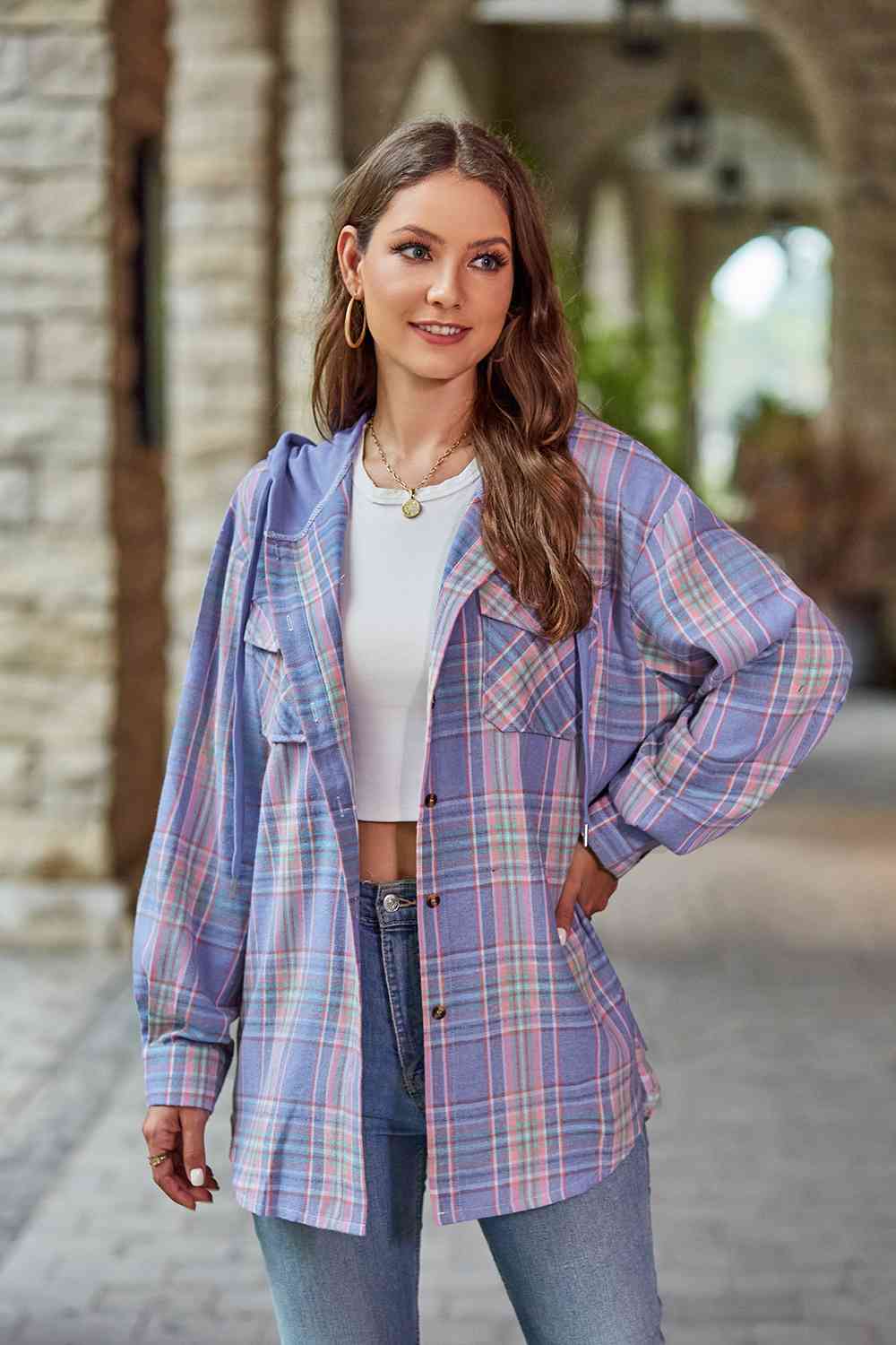 Modern Women Plaid Long Sleeve Hooded Jacket Stylish & Comfortable Outerwear For Winter And Autumn Stevvex