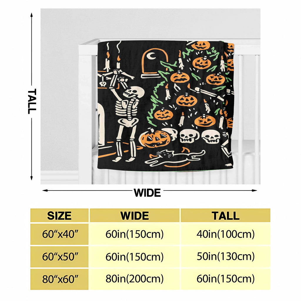 1pc Halloween Blanket Pumpkin Skull Throw Blanket Flannel Fleece Blanket For Women, Men, Fuzzy Plush Lightweight Blanket For Bedroom Couch Sofa Black Lootquake LLC