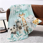 1pc Custom Flannel Blanket, Personalized Cartoon Animal Print Custom Your Name Flannel Blanket, Soft And Warm Memorable Moments Commemorative Blanket, Great Holiday Gift For Classmates, Friends, Family And Lovers, Used For Na