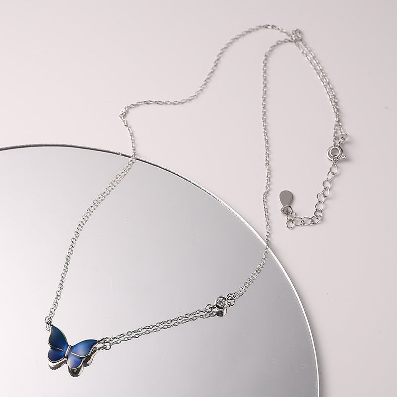 S925 Sliver Color-changed Butterfly Necklace Fashion Novelty Jewelry Pi-Mart
