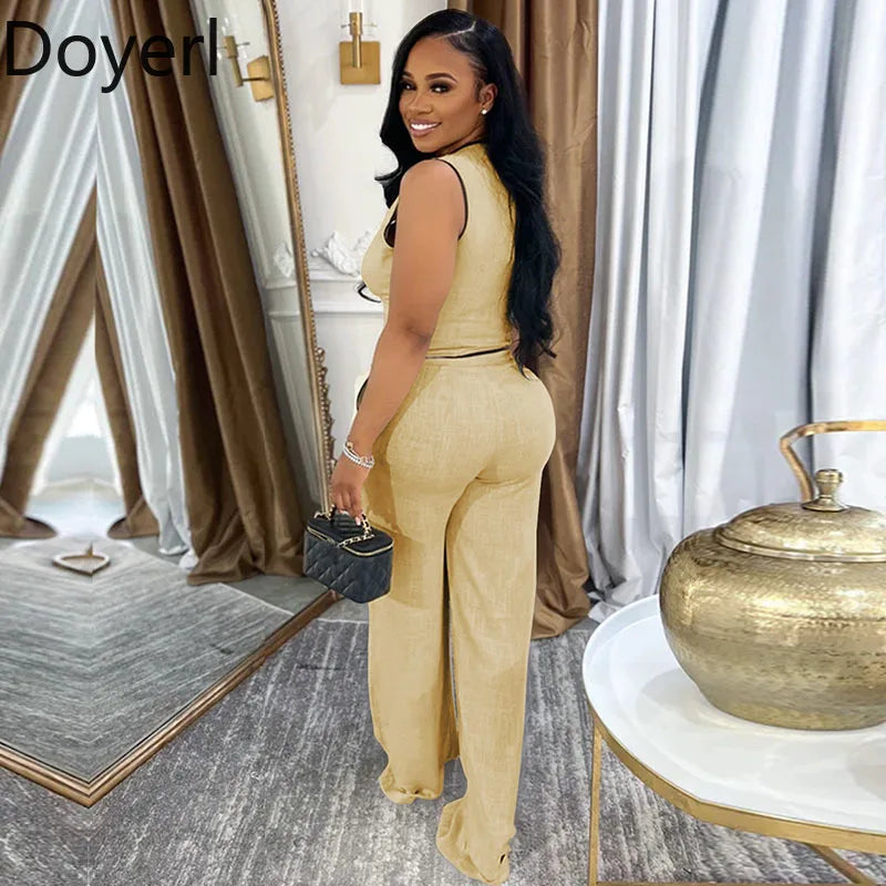 Doyerl Vintage Elegant 2 Piece Sets Woman Outfit Workwear Patchwork Double-breasted Vest Top and Wide Leg Pants Matching Sets Purplish Diva