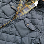 Men's Quilted Diamond Lapel Jacket - Autumn Solid Color Plaid Coat (Navy, Coffee, Military Green)