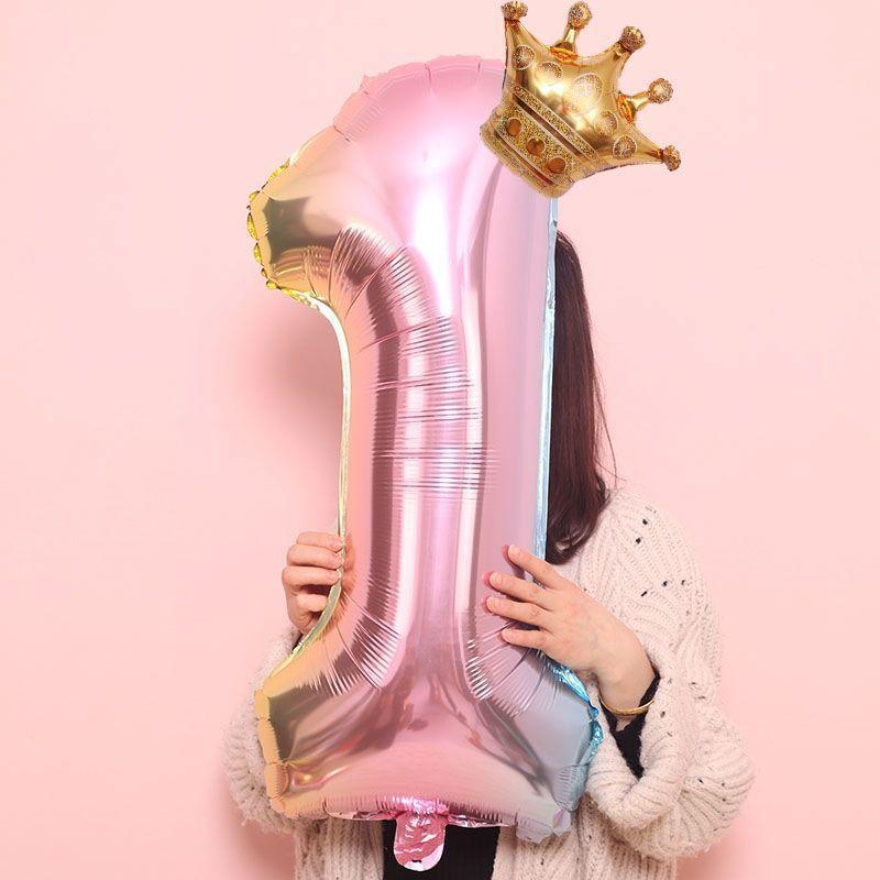Luxury Gradient Modern 32inch Rainbow number Foil Balloons For Birthday party Decorations Kids Rose Ballons With Crown From 0-9 Numbers - SJB-DIAMOND ELITES