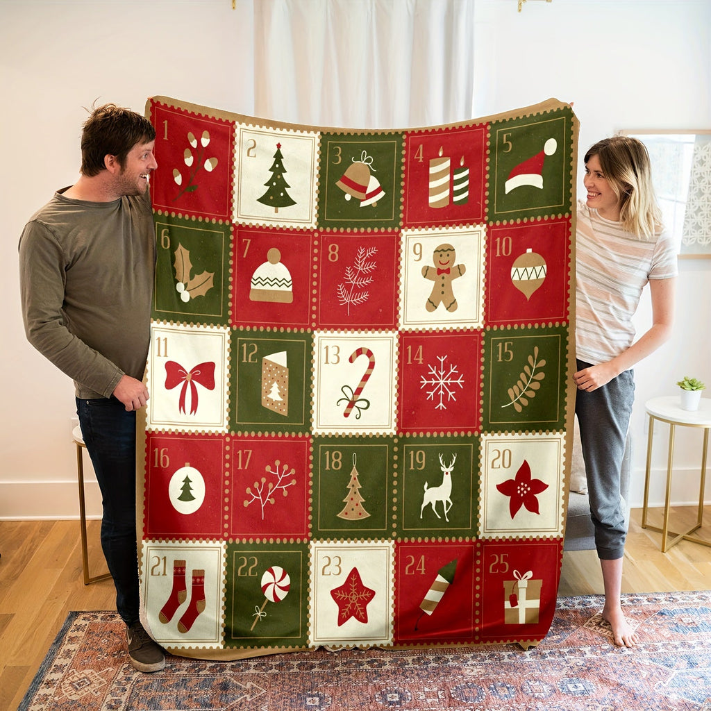 1pc Cozy Vintage Christmas Print Flannel Blanket - Soft, Warm, and Plush Throw for Couch, Sofa, Office, Bed, Camping, and Travel - Multi-Purpose Gift for All Seasons with Versatile Uses Lootquake LLC