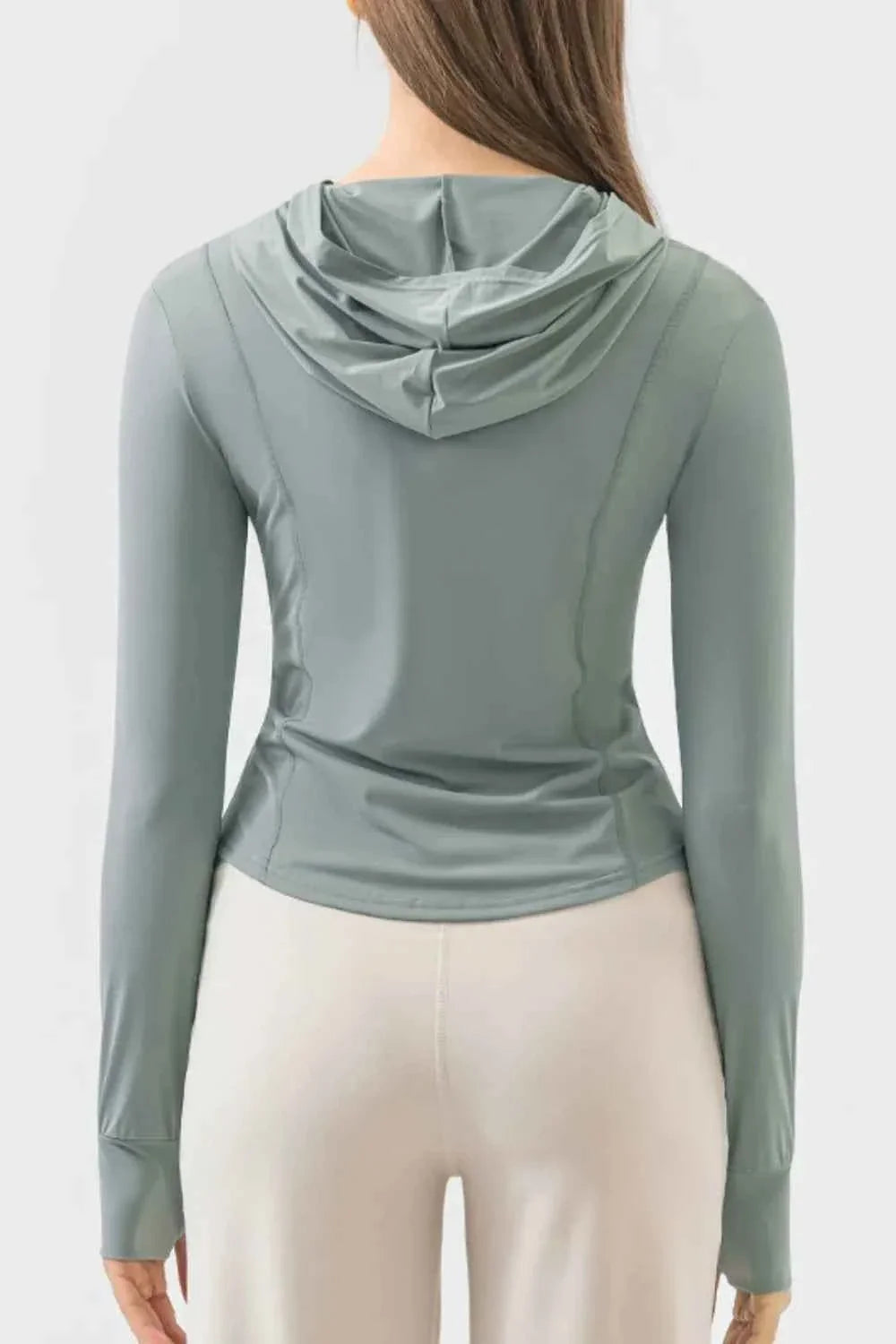 Millennia Pocketed Zip Up Hooded Long Sleeve Active Outerwear THRIXINE