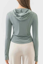Millennia Pocketed Zip Up Hooded Long Sleeve Active Outerwear THRIXINE