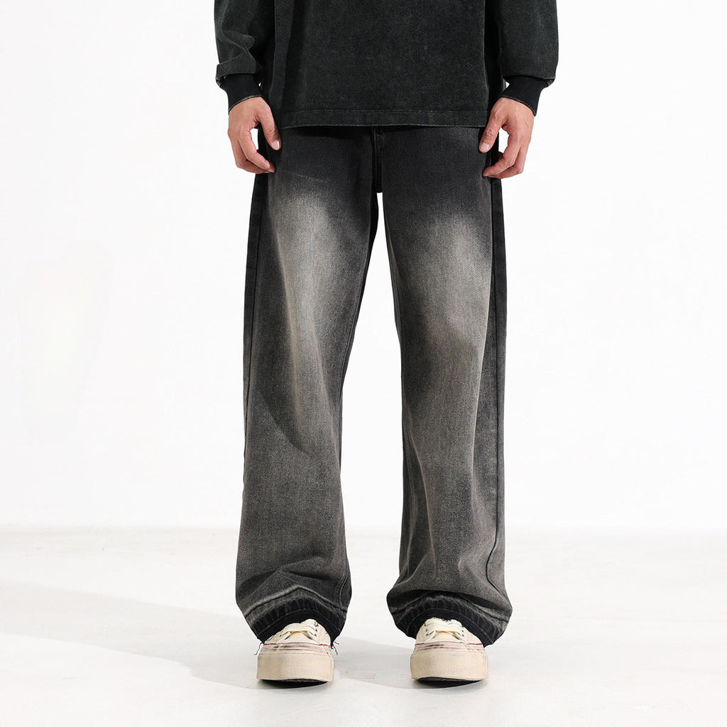 American-style Heavy Washed Black And Gray Straight Jeans Men's Loose Wide Leg Casual Trousers Lootquake LLC