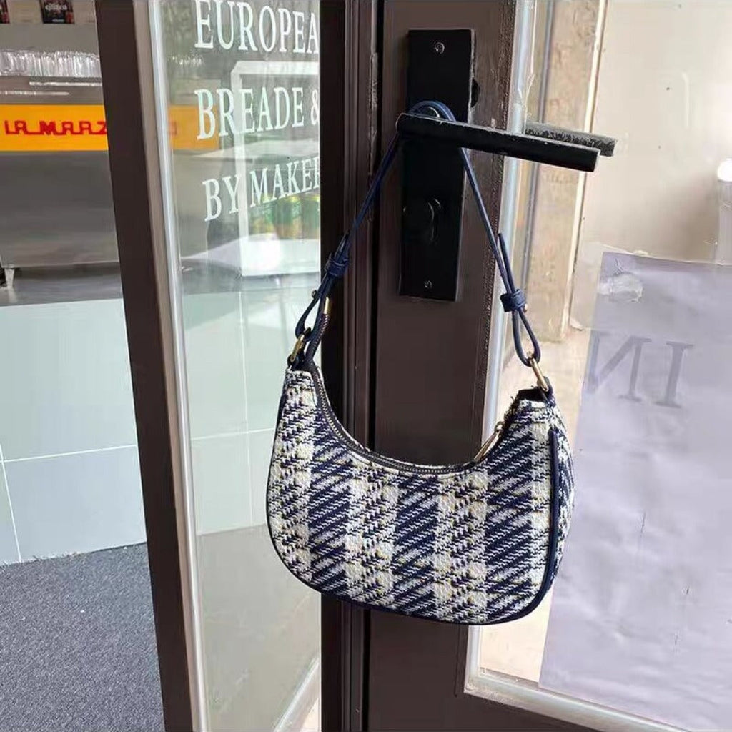 Designer women's bag summer, fashionable versatile plaid hobo bag small, crescent underarm handbag, small shoulder purse for women
