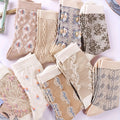 9-Pair Elegant Floral Print Mid-Tube Socks - Soft & Breathable Fabric - Perfect for Casual & Dressy Occasions Lootquake LLC