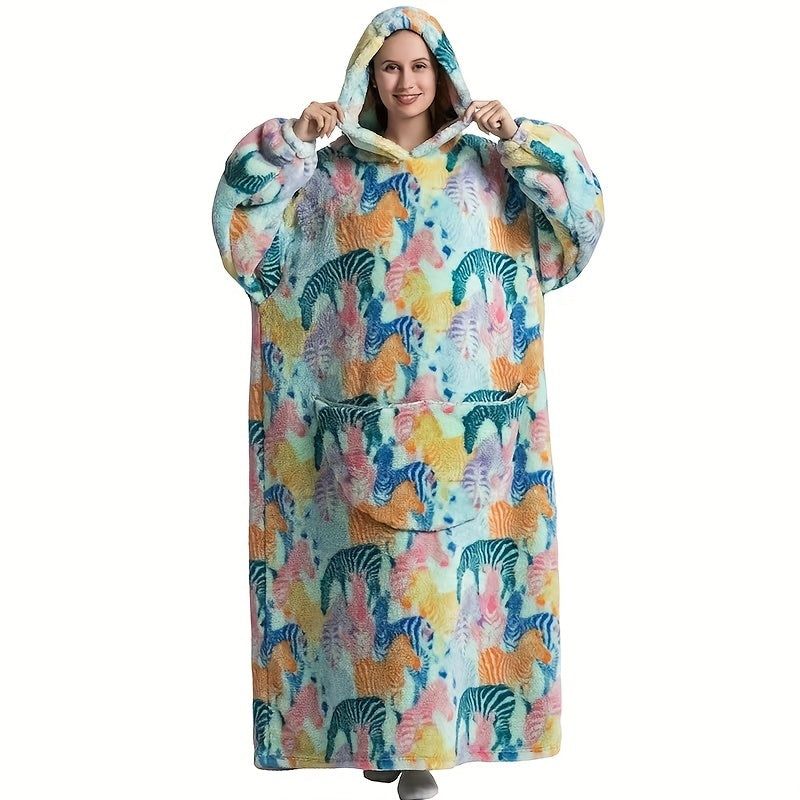 1pc Oversized Cartoon Hooded Blanket Sweatshirt, Ultra Cozy Wearable Fleece Throw for Adults, Extra Warm and Soft Pullover for Lounging, Gift Idea Lootquake LLC