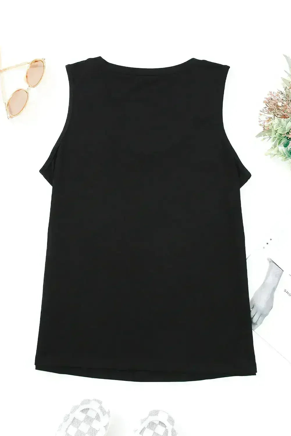 Black Strappy Hollow-out Neck Tank Top - SJB-DIAMOND ELITES