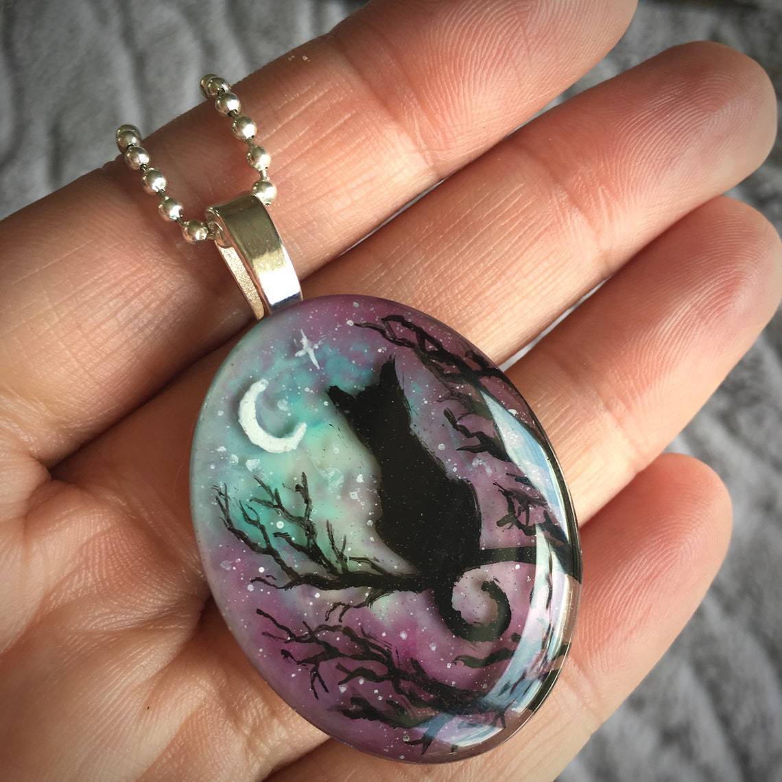 Women's Starry Night Cat Resin Pendant Pi-Mart