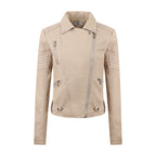 PU Women's Short Leather Oblique Pull Slim Motorcycle Clothing Washed Leather Jacket Pi-Mart