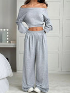 Boat Neck Long Sleeve Top and Pants Set THRIXINE