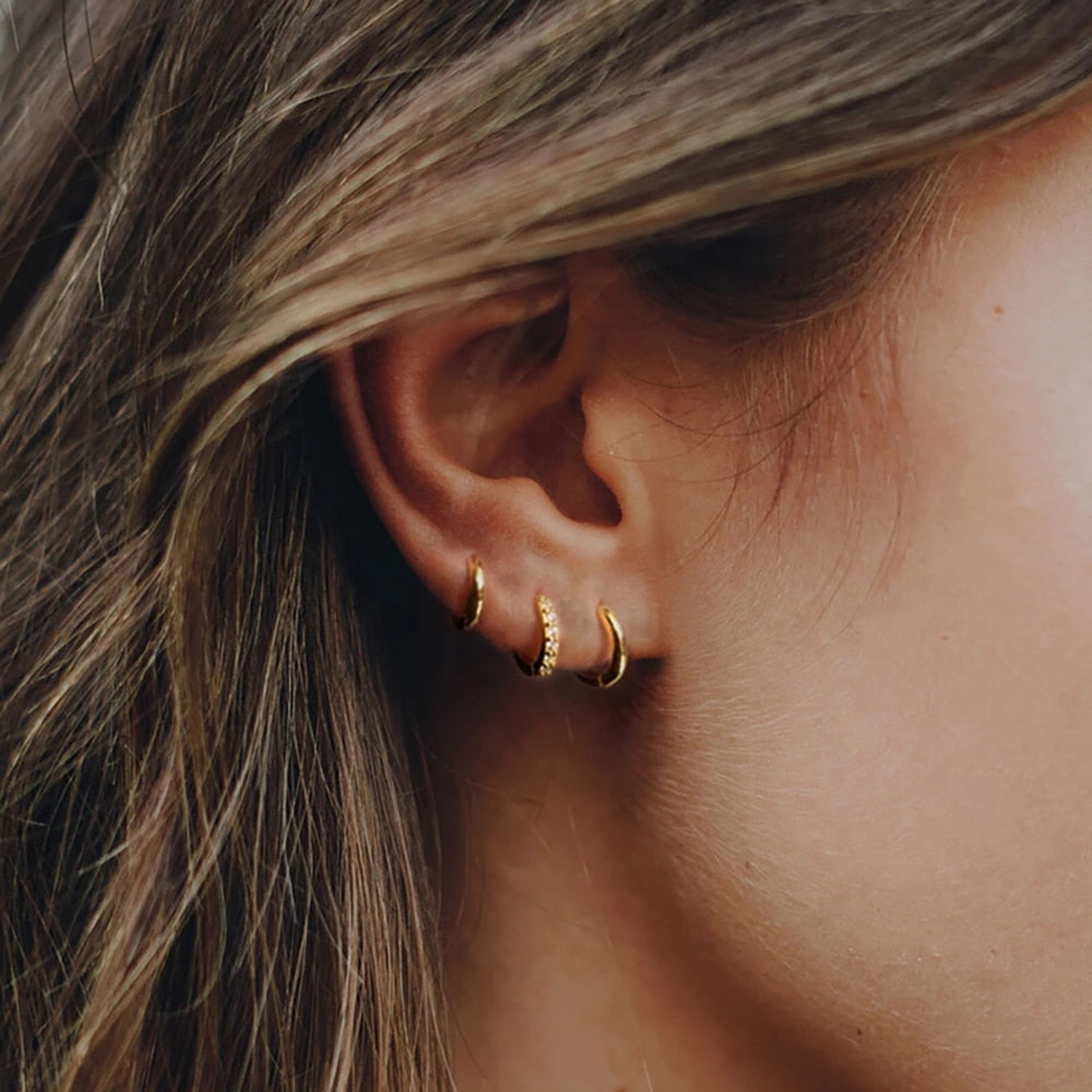 Stainless Steel Minimalist Huggie Hoop Earrings Pi-Mart