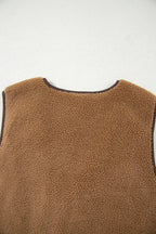 Light French Beige Fleece Tie Front Winter Vest