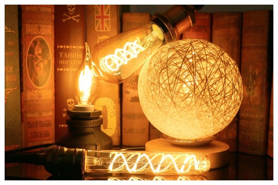 E14 E27 Retro LED Spiral Filament Light Bulb 4W 220V C35 G45 A60 T45 ST64 T185 T225 G80 G95 G125 Vintage Edison Lamp Vintage Filament Light Bulbs Globe Round Stevvex