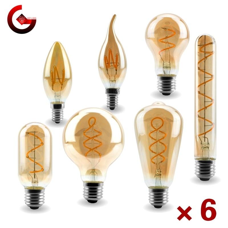 E14 E27 Retro LED Spiral Filament Light Bulb 4W 220V C35 G45 A60 T45 ST64 T185 T225 G80 G95 G125 Vintage Edison Lamp Vintage Filament Light Bulbs Globe Round Stevvex