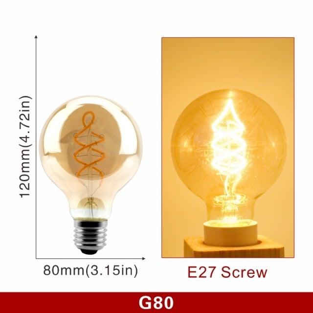 E14 E27 Retro LED Spiral Filament Light Bulb 4W 220V C35 G45 A60 T45 ST64 T185 T225 G80 G95 G125 Vintage Edison Lamp Vintage Filament Light Bulbs Globe Round Stevvex