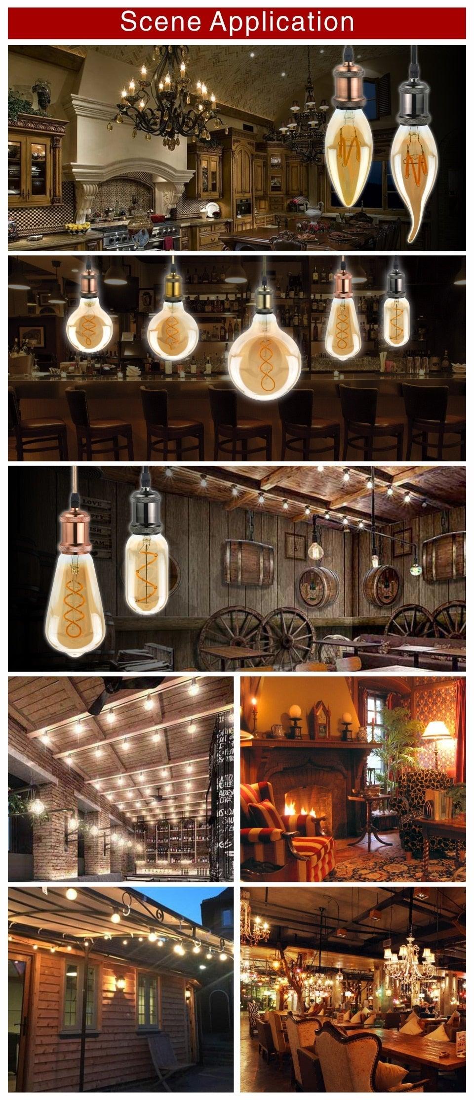E14 E27 Retro LED Spiral Filament Light Bulb 4W 220V C35 G45 A60 T45 ST64 T185 T225 G80 G95 G125 Vintage Edison Lamp Vintage Filament Light Bulbs Globe Round Stevvex