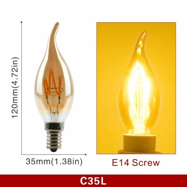 E14 E27 Retro LED Spiral Filament Light Bulb 4W 220V C35 G45 A60 T45 ST64 T185 T225 G80 G95 G125 Vintage Edison Lamp Vintage Filament Light Bulbs Globe Round Stevvex