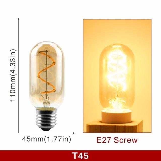 E14 E27 Retro LED Spiral Filament Light Bulb 4W 220V C35 G45 A60 T45 ST64 T185 T225 G80 G95 G125 Vintage Edison Lamp Vintage Filament Light Bulbs Globe Round Stevvex