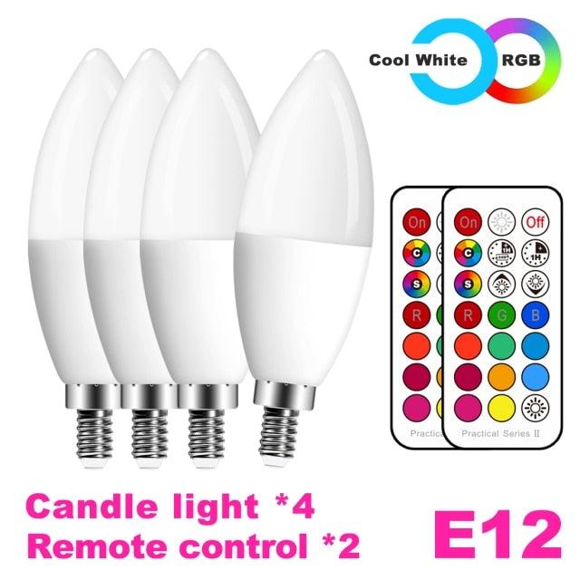 E14 LED Bulb Candle Color Indoor Neon Sign Light Bulb RGB Tape With Controller Lighting 220V E12 Dimmable Smart Lamp For Home Smart WiFi Candelabra Light Bulb, C37 Shape RGB+C+W LED Candle Light Bulb, 5W 400LM (2700k-6500k) Candelabra Bulb Stevvex