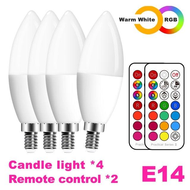 E14 LED Bulb Candle Color Indoor Neon Sign Light Bulb RGB Tape With Controller Lighting 220V E12 Dimmable Smart Lamp For Home Smart WiFi Candelabra Light Bulb, C37 Shape RGB+C+W LED Candle Light Bulb, 5W 400LM (2700k-6500k) Candelabra Bulb Stevvex
