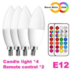 E14 LED Bulb Candle Color Indoor Neon Sign Light Bulb RGB Tape With Controller Lighting 220V E12 Dimmable Smart Lamp For Home Smart WiFi Candelabra Light Bulb, C37 Shape RGB+C+W LED Candle Light Bulb, 5W 400LM (2700k-6500k) Candelabra Bulb Stevvex