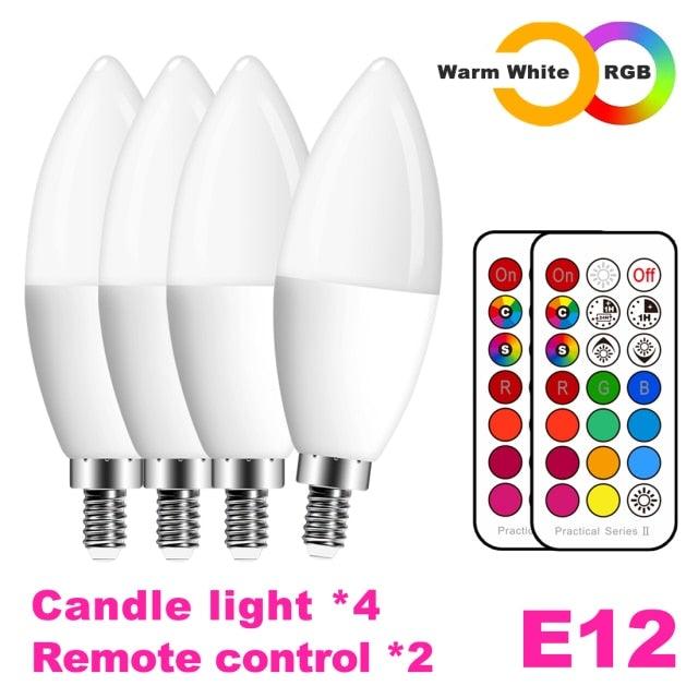 E14 LED Bulb Candle Color Indoor Neon Sign Light Bulb RGB Tape With Controller Lighting 220V E12 Dimmable Smart Lamp For Home Smart WiFi Candelabra Light Bulb, C37 Shape RGB+C+W LED Candle Light Bulb, 5W 400LM (2700k-6500k) Candelabra Bulb Stevvex
