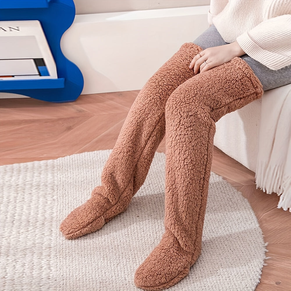 Fuzzy Thigh High Stockings, Warm Over-the-Knee Socks for Women, Solid Color Lootquake LLC