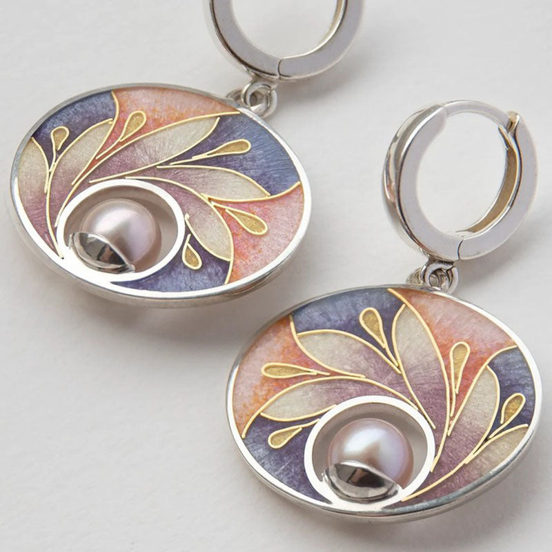 Fashion Exquisite Flower Enamel Pearl Earrings Pi-Mart