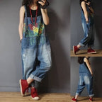 Retro Print Denim Overalls for Women - Spring/Summer