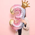 Luxury Gradient Modern 32inch Rainbow number Foil Balloons For Birthday party Decorations Kids Rose Ballons With Crown From 0-9 Numbers - SJB-DIAMOND ELITES