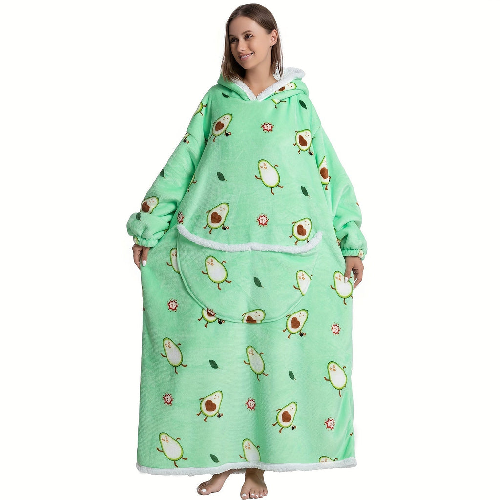 1pc Extra Long Oversized Cat Print Sherpa Fleece Hooded Blanket Sweatshirt - Ultra Soft, Warm, Wearable, Machine Washable, and Industrial Style - Perfect Gift for Women and Men Adults Lootquake LLC