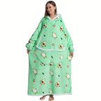 1pc Extra Long Oversized Cat Print Sherpa Fleece Hooded Blanket Sweatshirt - Ultra Soft, Warm, Wearable, Machine Washable, and Industrial Style - Perfect Gift for Women and Men Adults Lootquake LLC
