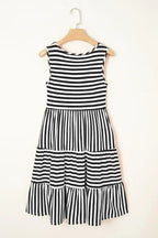 Black Stripe U Neck Sleeveless Loose Fit Mini Dress