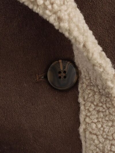 Fuzzy Collared Neck Long Sleeve Jacket with Buttoned Closure and Cozy Pockets Stevvex