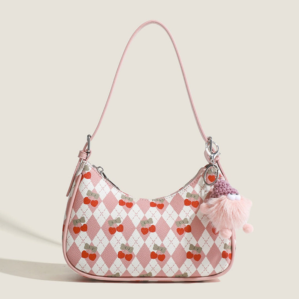 Small versatile underarm bag, cute cherry pattern shoulder bag, top handle bag, crescent bag  hobo - SJB-DIAMOND ELITES