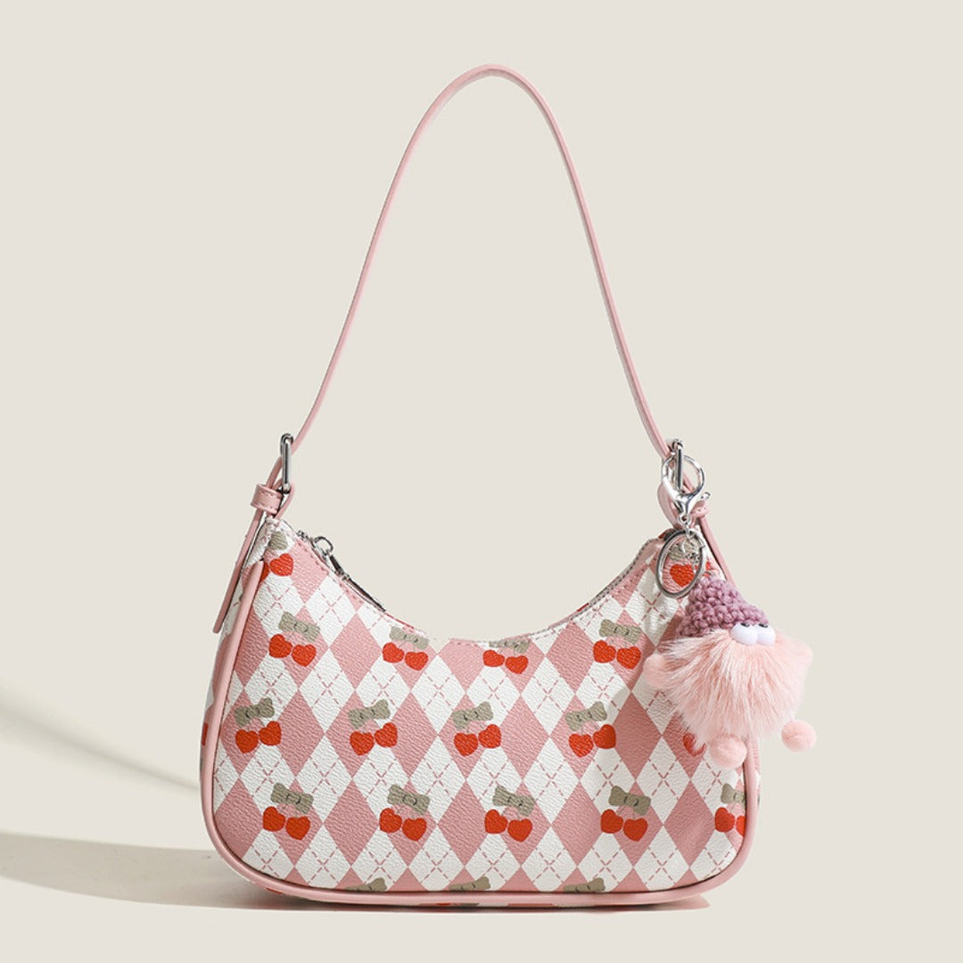 Small versatile underarm bag, cute cherry pattern shoulder bag, top handle bag, crescent bag  hobo - SJB-DIAMOND ELITES